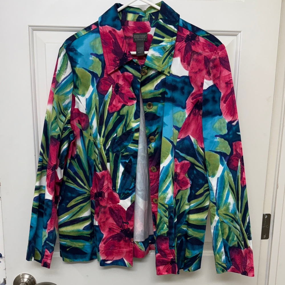 Chico's Vibrant tropical flower jacket. Size 3